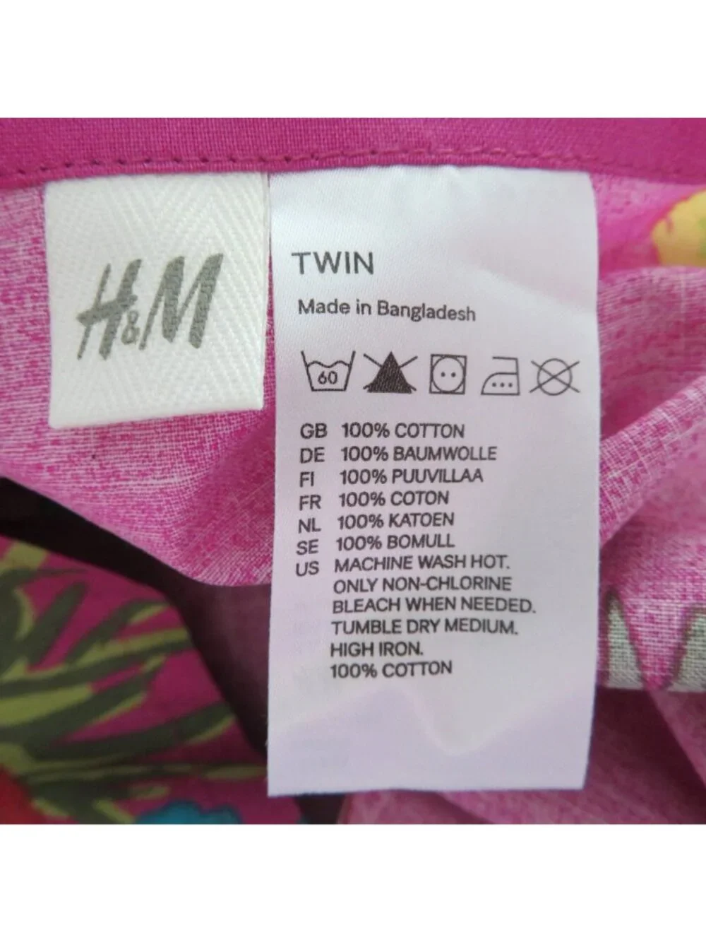 New H&M Twin Floral Duvet Cover Set Vibrant Pink Multicolor Flowers 100% Cotton